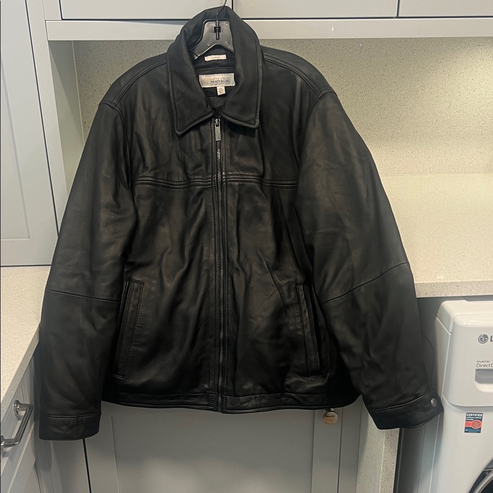 Perry Ellis Dark Leather Field Jacket. Like New